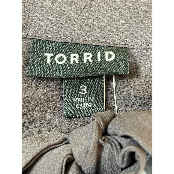 Torrid 3X (22/24) Gray Long Sleeve Tie Neck Peasant Sheer Relaxed Tunic Top NWT - Picture 7 of 14